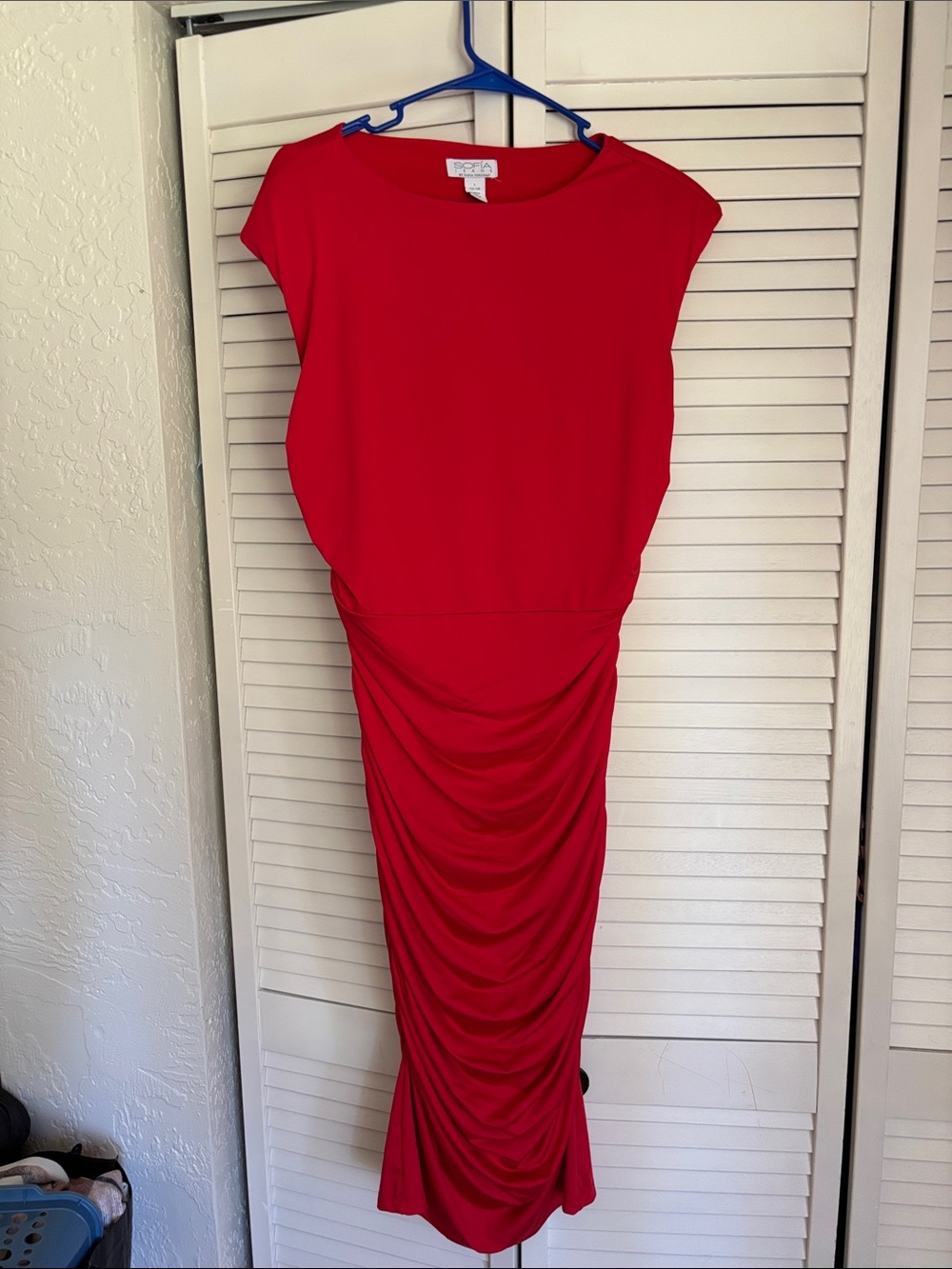 Red Midi Dress with Ruched Skirt - Unknown Brand